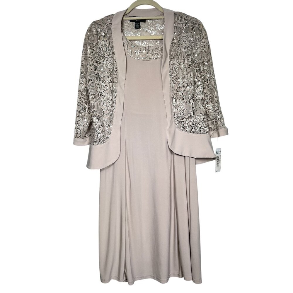 R&M Richards Womens 2 Piece Ruffled Lace Jacket & Dress Champagne Size 6P